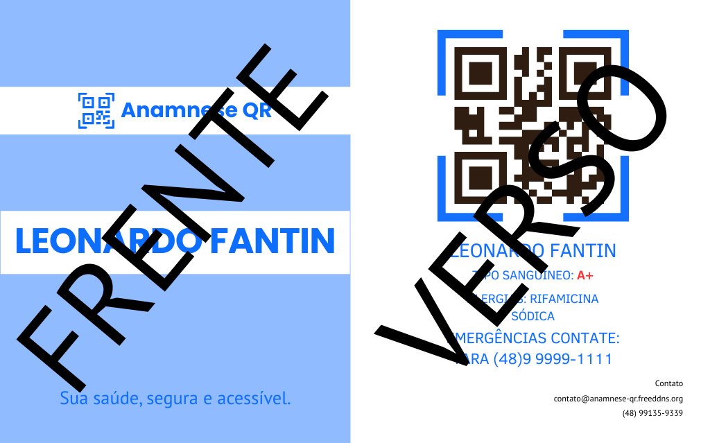 Cartão Físico Anamnese QR